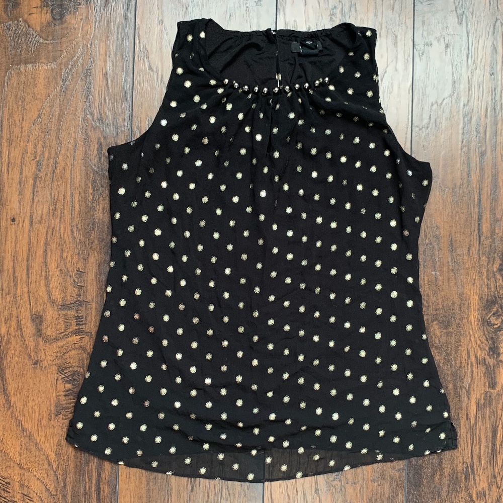 WHBM Gold & Black Beaded neckline shiny gold polka dot Sleeveless tank Small
